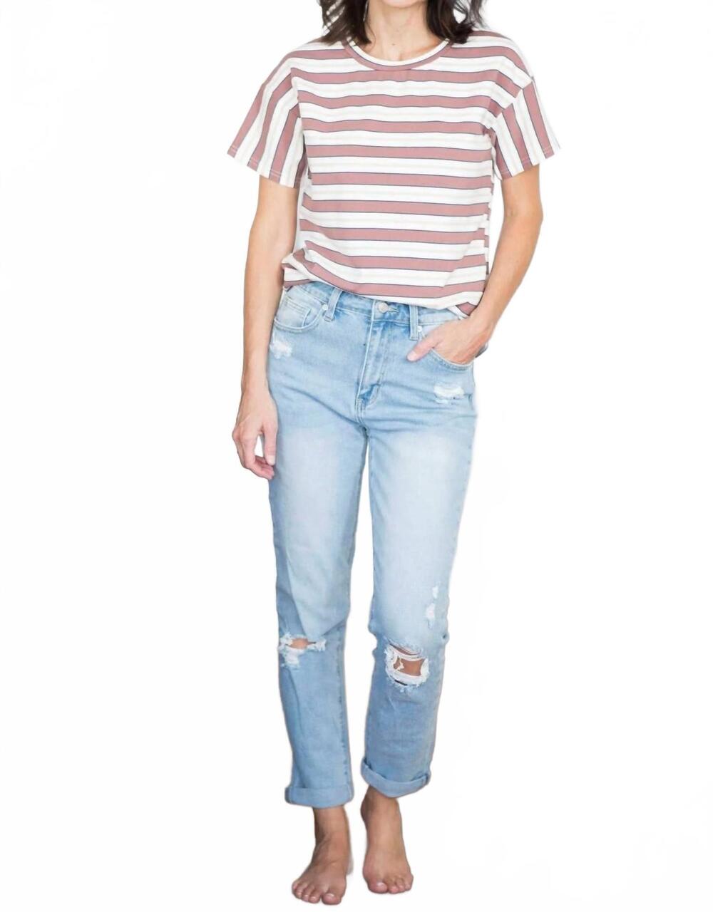 NEW TEA N ROSE eva girlfriend jeans in light denim